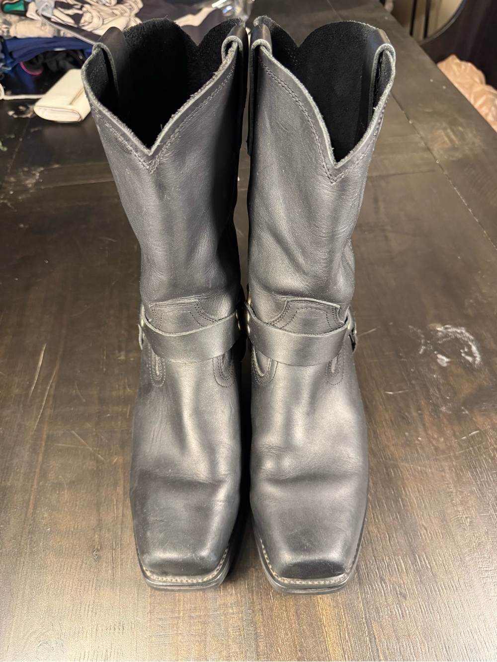 Cody James Black Leather Square Toe Motorcycle Boots Size 13M Style CJ9995BL